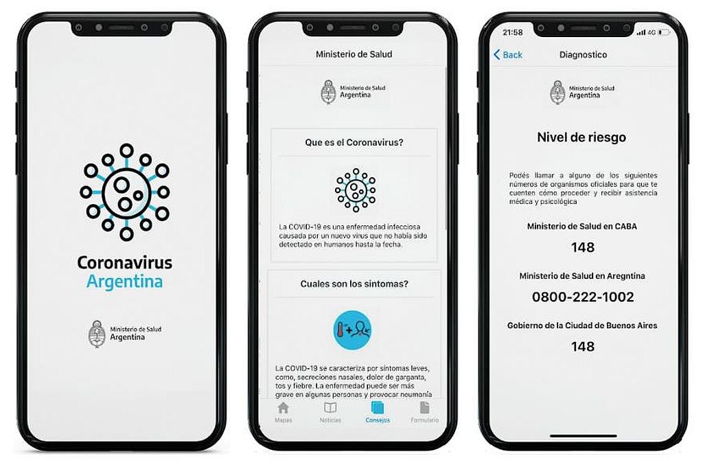 El gobierno nacional puso a disposición de la sociedad una aplicación que sirve para autoevaluarse los síntomas del coronavirus COVID-19. Ésta se encuentra disponible para utilizarla únicamente en sistema operativo android y mediante la pagina web https://www.argentina.gob.ar.